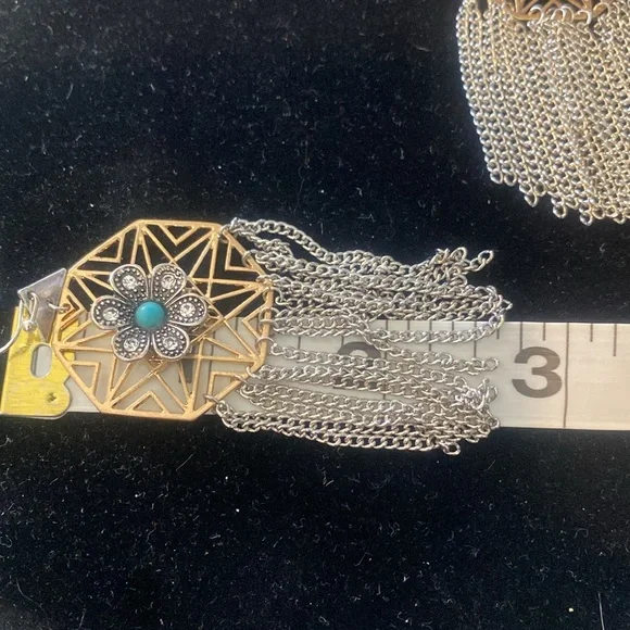 Silver & Gold with Rhinestones and Turquoise color Earrings - Picture 5 of 5